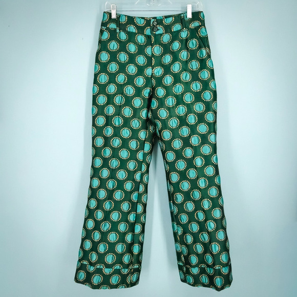 La Double J Size Medium M Hendrix Teal Polka Dot Metallic Jacquard Flare Pants - Picture 1 of 8